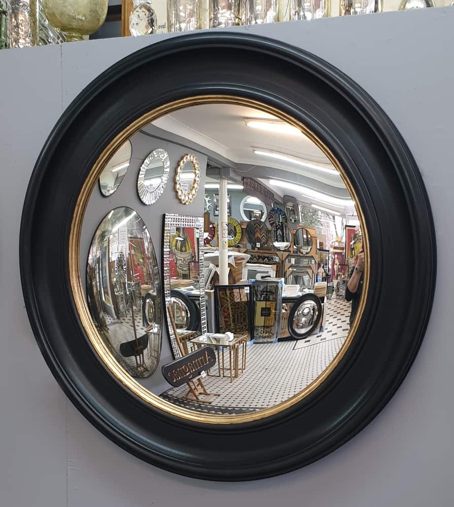 Dutch Round Ebonised Convex Mirror, Fisheye Mirror